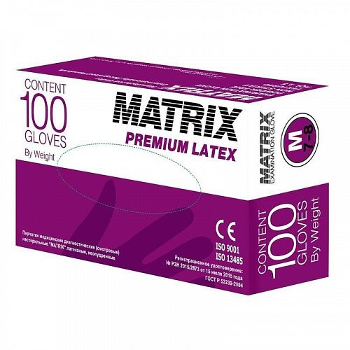 MATRIX PREMIUM перчатки смотровые латексные, неопудренные, нестерильные, размер XS, 100 шт.